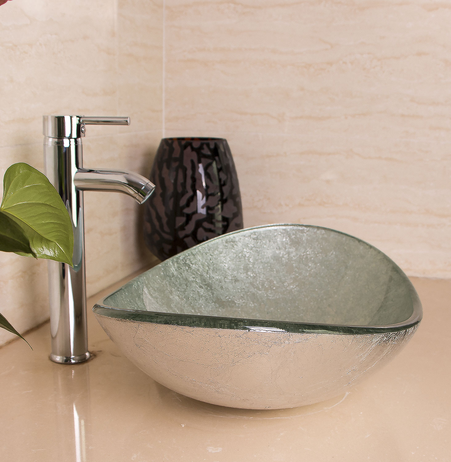 Tuscany Oval Bathroom Glass Sink with Chrome Faucet